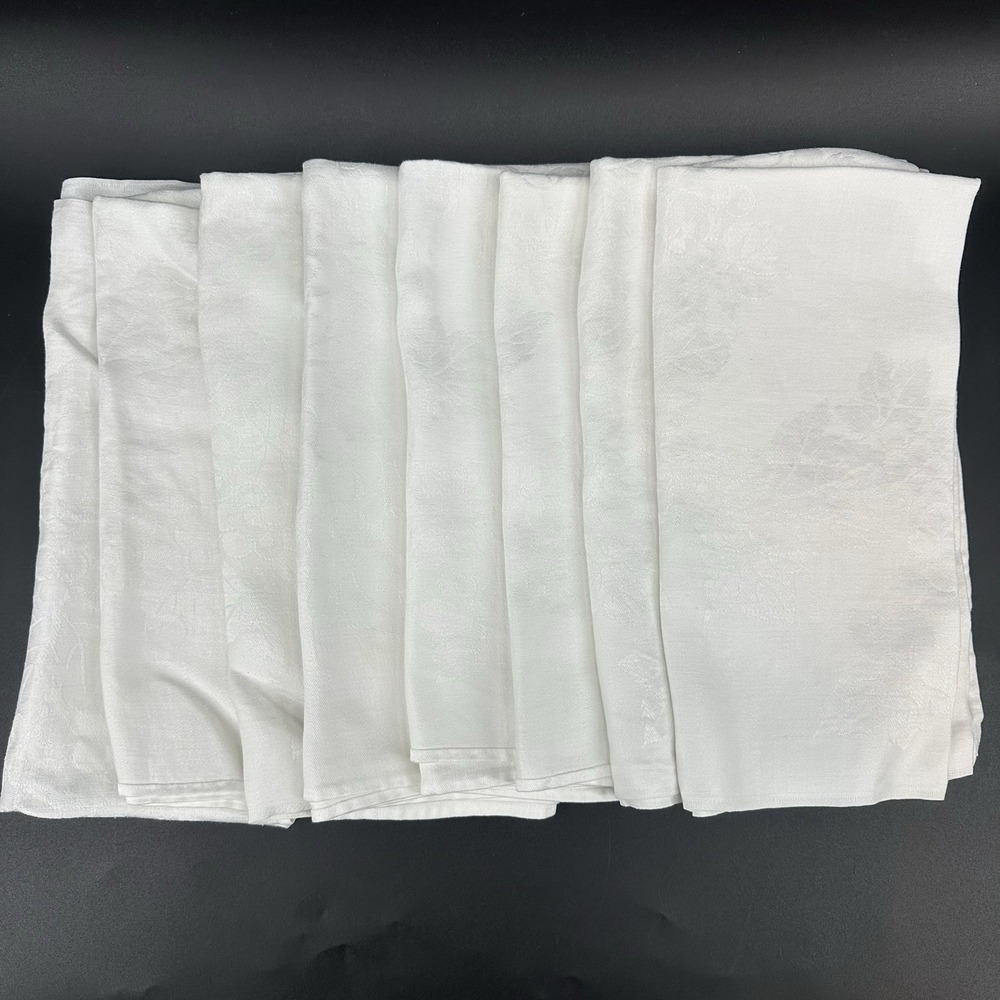 Vintage Damask Linen Floral Set Of 8 Napkins Cottagecore Jacquard Farmhouse